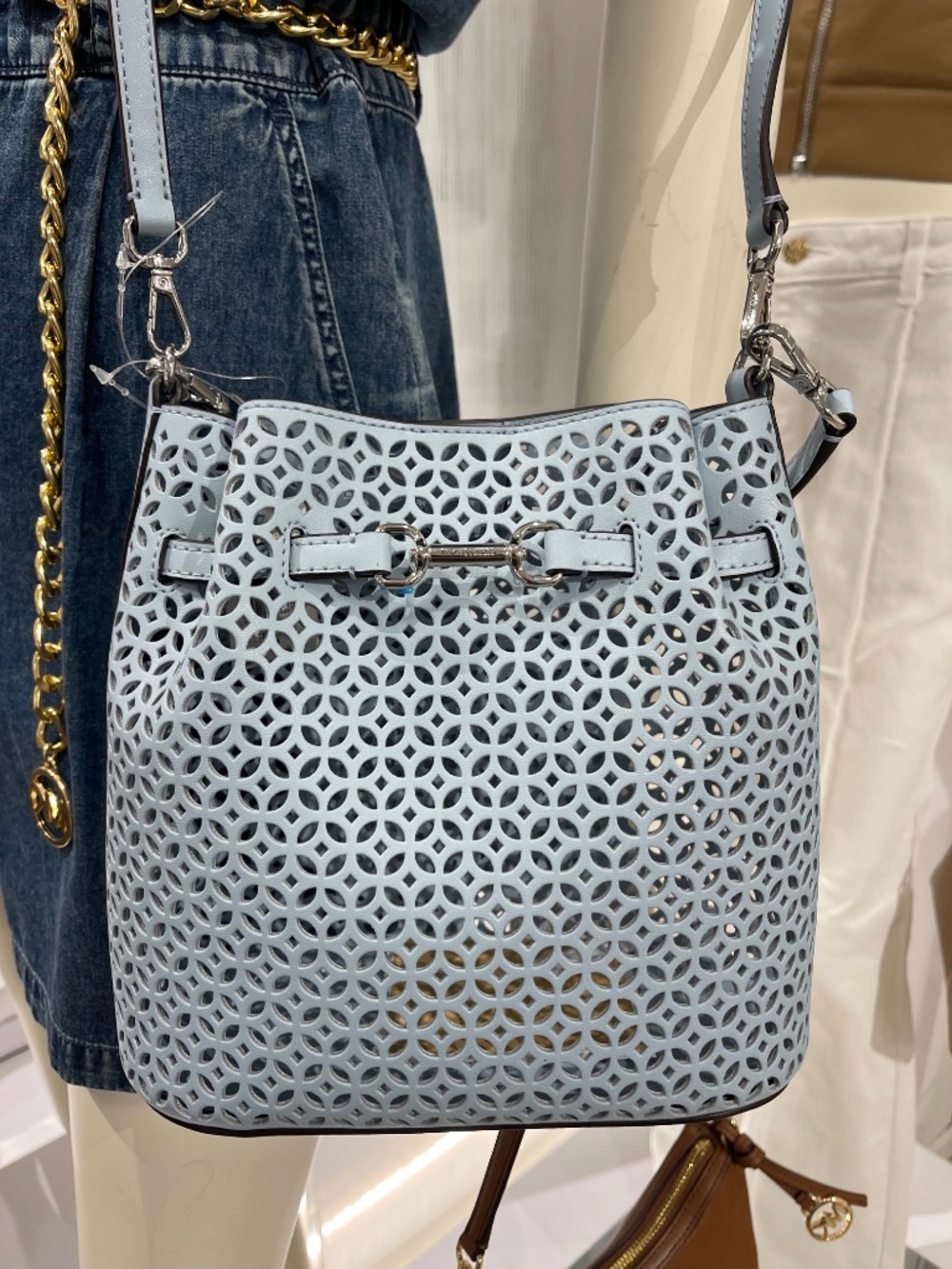 Carson Small Floral Laser Cut Bucket Crossbody Bag - Picture 6 of 16